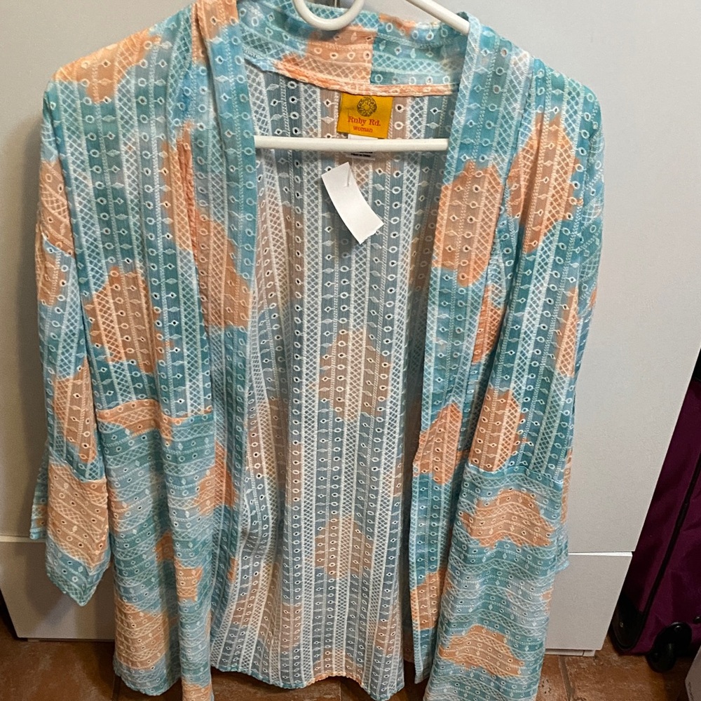 Ruby Rd. Blue and Peach Textured Cardigan